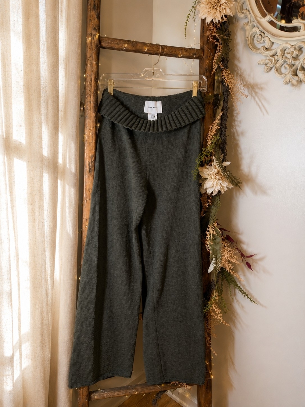 Wide Leg Rib Waist Knit Pants